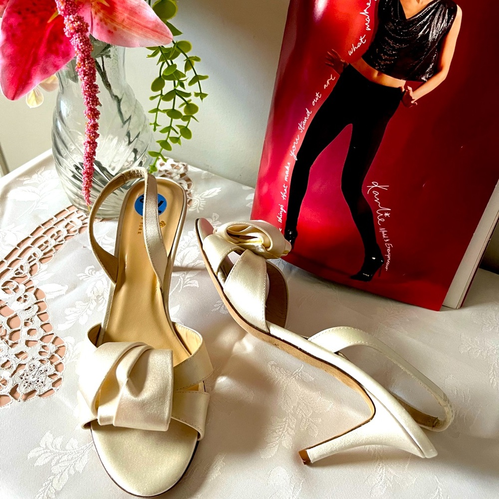 kate spade Ivory Satin Knot Slingback Heels